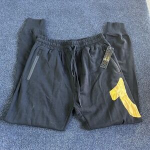 True Religion Pants Mens Small Black Joggers Loungewear Gold Logo Sweatpants